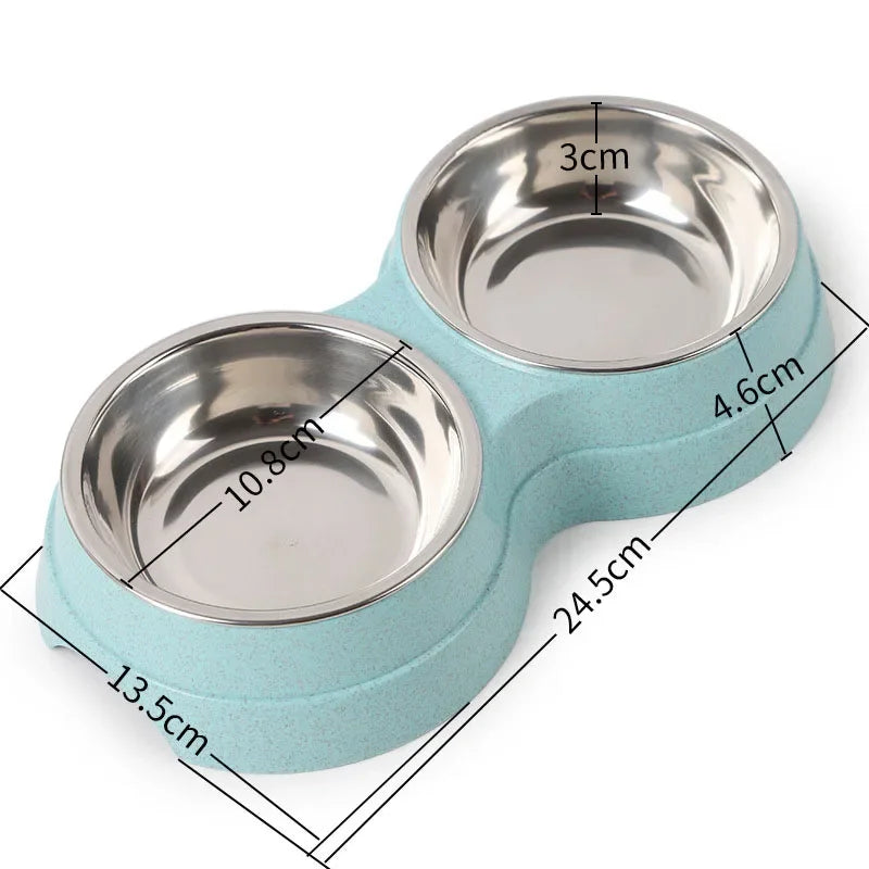 Double Stainless Steel Pet Bowls – Food & Water Feeder for Dogs & Cats