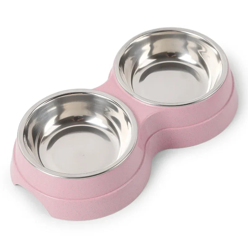 Double Stainless Steel Pet Bowls – Food & Water Feeder for Dogs & Cats