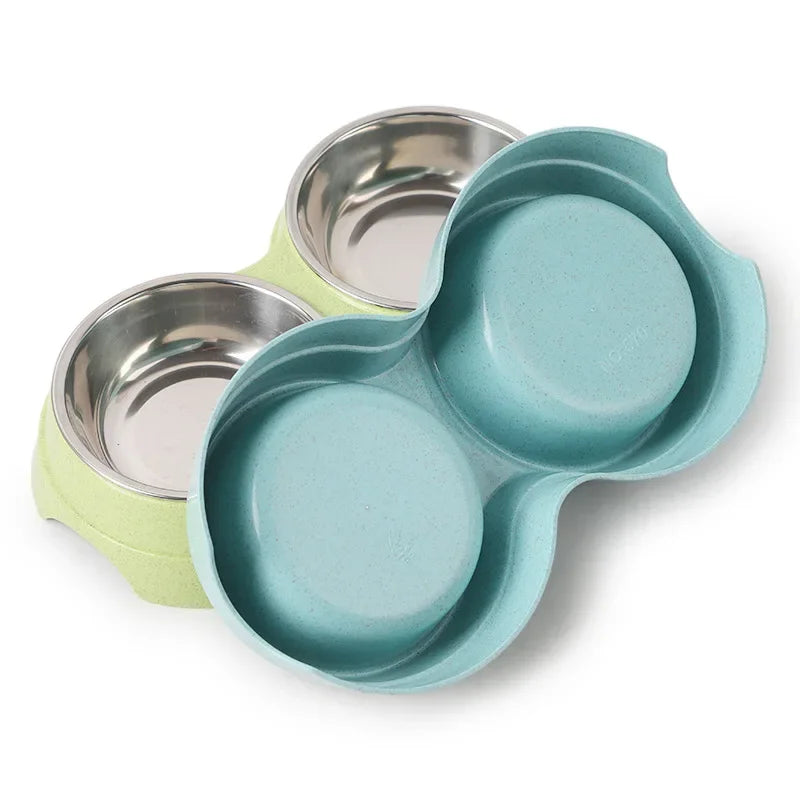 Double Stainless Steel Pet Bowls – Food & Water Feeder for Dogs & Cats