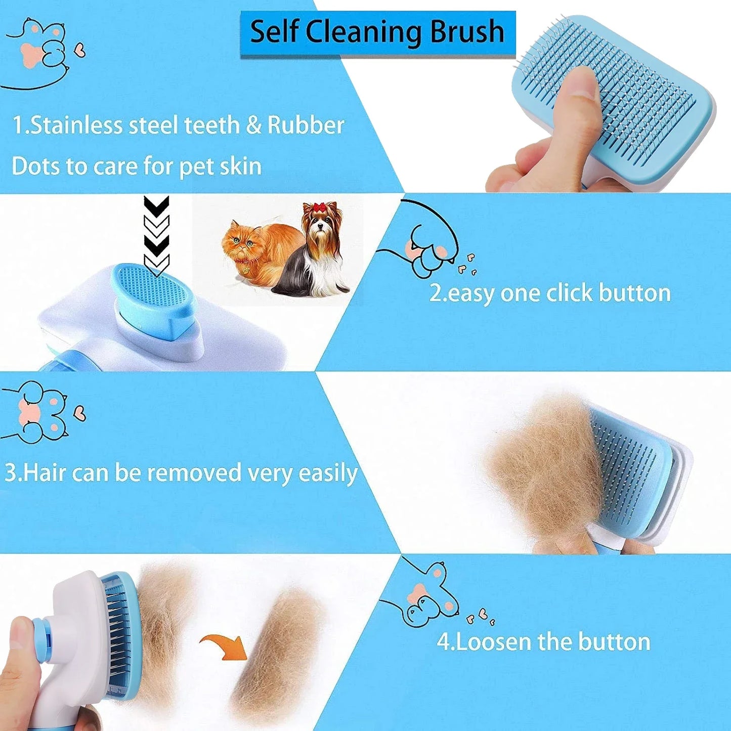 Pet Hair Grooming Brush – Long Hair Remover for Dogs & Cats