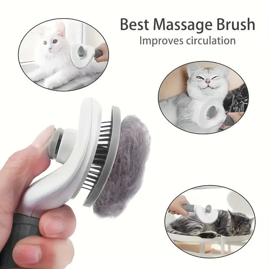 One-Click Pet Hair Removal Comb – Automatic Slicker Brush for Dogs & Cats