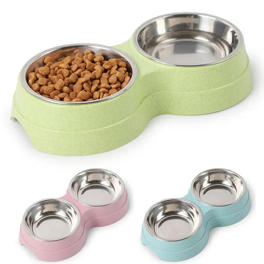 Double Stainless Steel Pet Bowls – Food & Water Feeder for Dogs & Cats